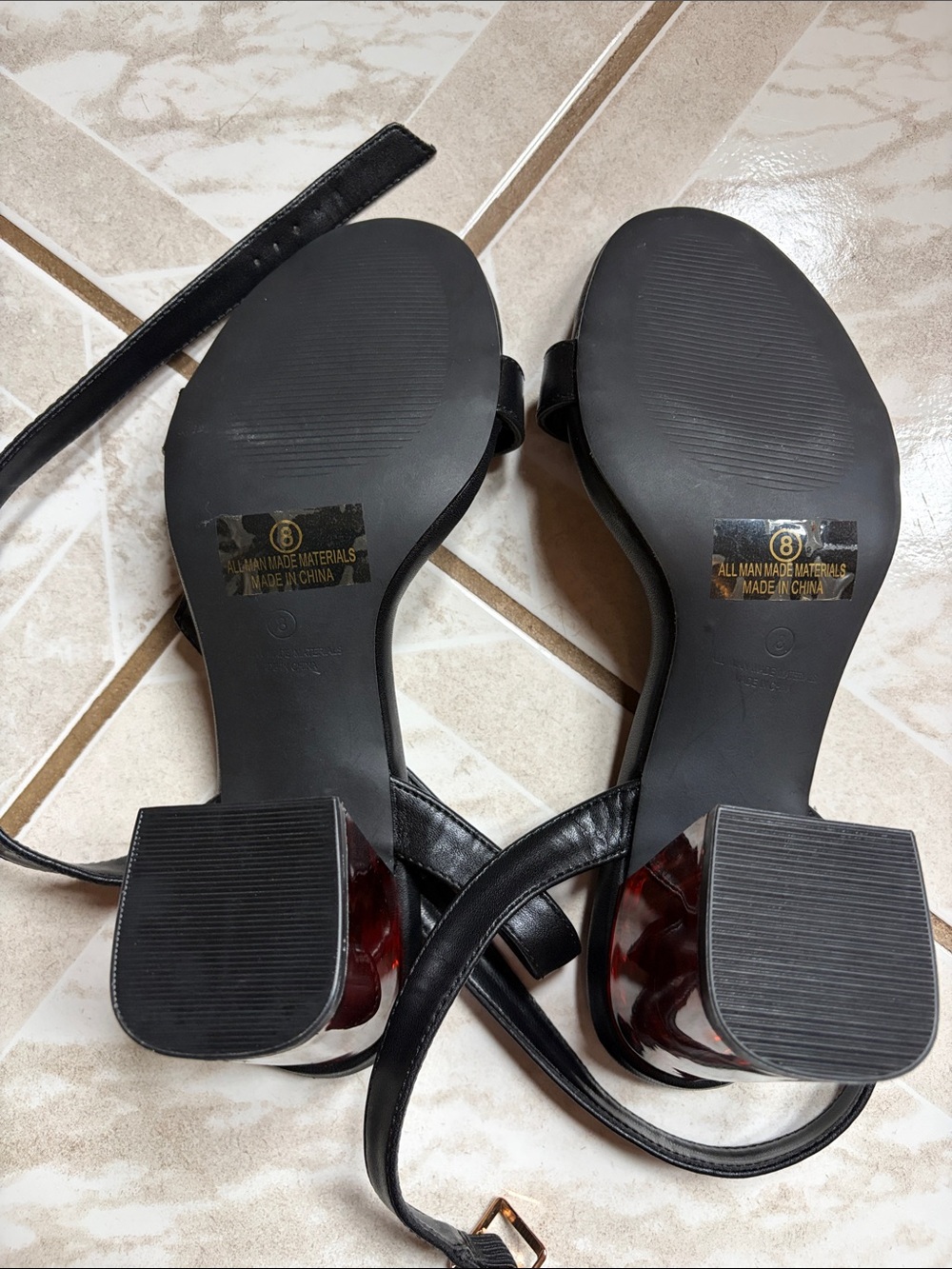 NWOT Lulu's Black Saylee Ankle Strap Sandal Amberww Tortoiseshell Block Heel 8 - Picture 8 of 9